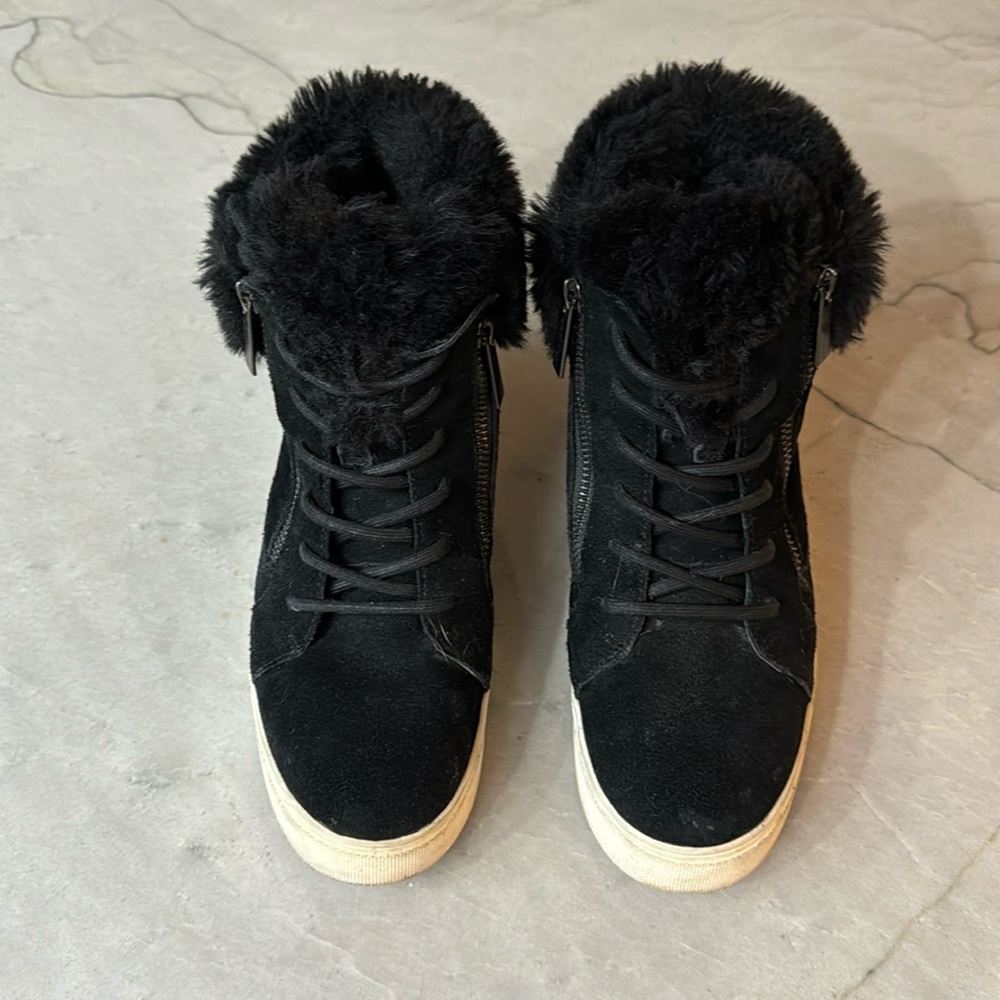 J/Slides NYC Sarah womens wedge faux fur ankle boots booties black size 8 M